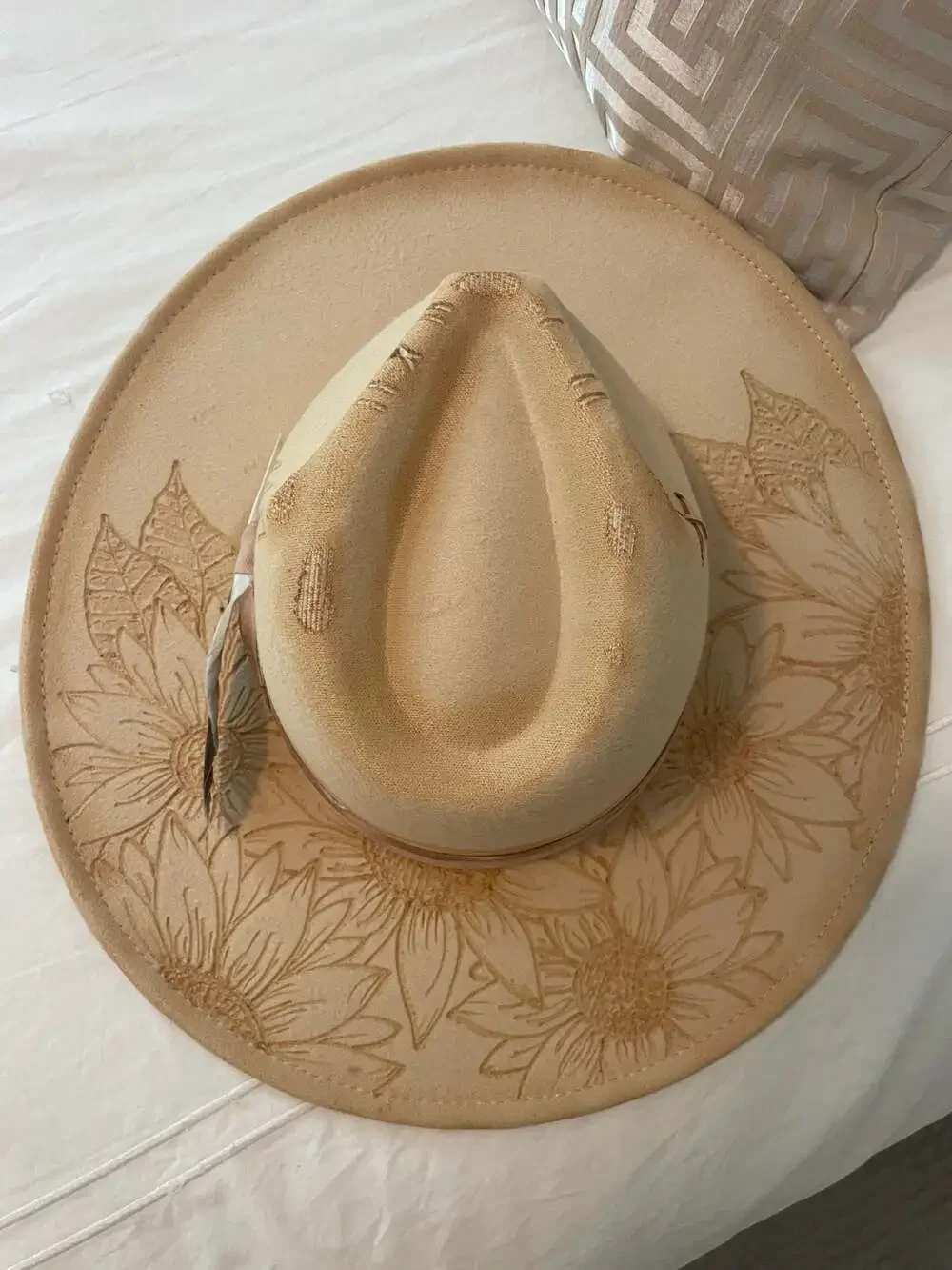Tan Burned Sunflower Wide Brim Fedora Hat